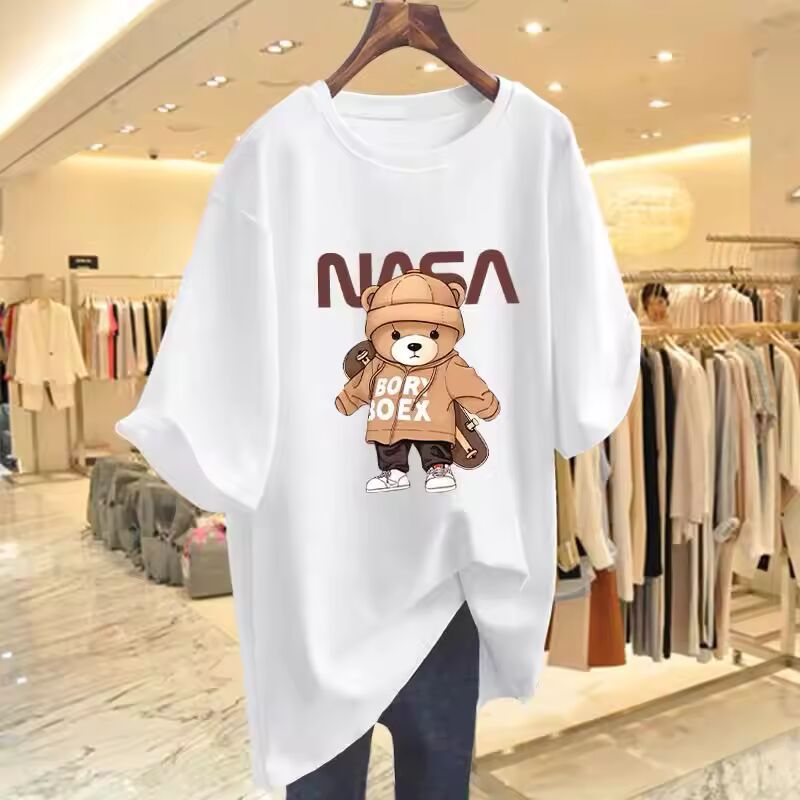 Women's Clothing Elegant Sweet Cartoon Print T-shirt Summer Casual Loose Pure Cotton Short Sleeve Top Office Lady Fashion Tees