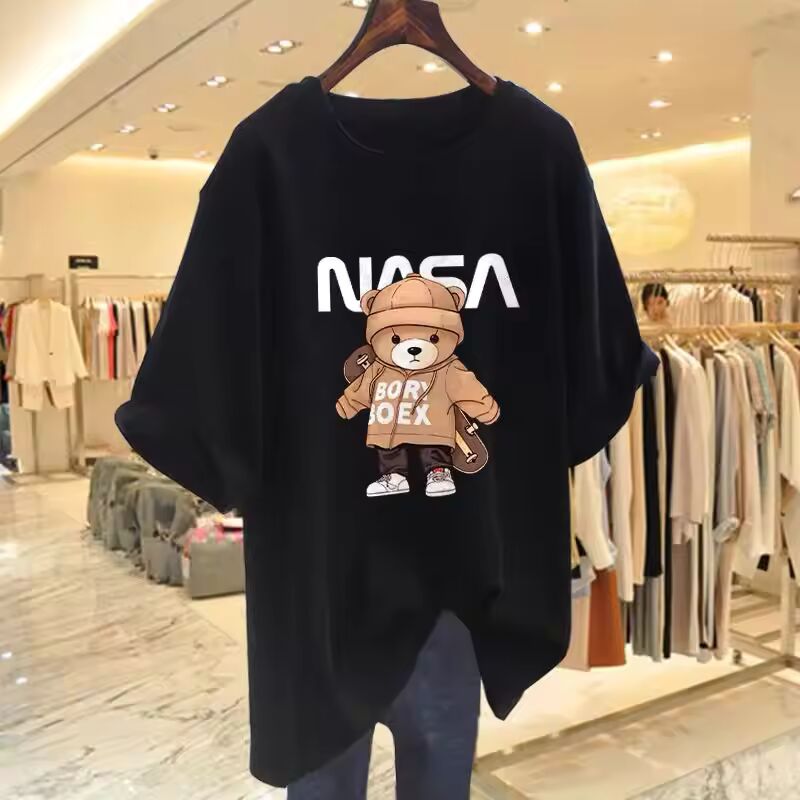 Women's Clothing Elegant Sweet Cartoon Print T-shirt Summer Casual Loose Pure Cotton Short Sleeve Top Office Lady Fashion Tees