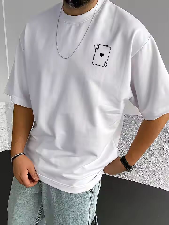 Playing Card Spades A Print Mens Cotton T-Shirts All-math Fashion Short Sleeve Breathable Oversize O-Neck Tops Male Tee Clothing