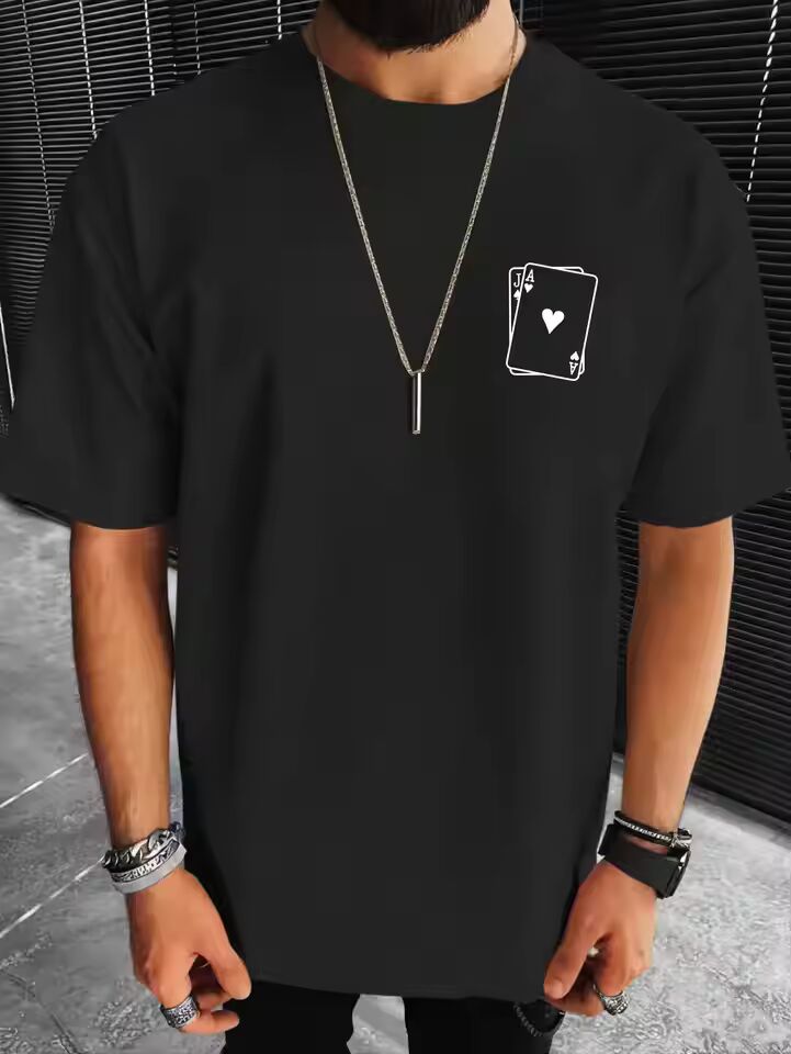 Playing Card Spades A Print Mens Cotton T-Shirts All-math Fashion Short Sleeve Breathable Oversize O-Neck Tops Male Tee Clothing